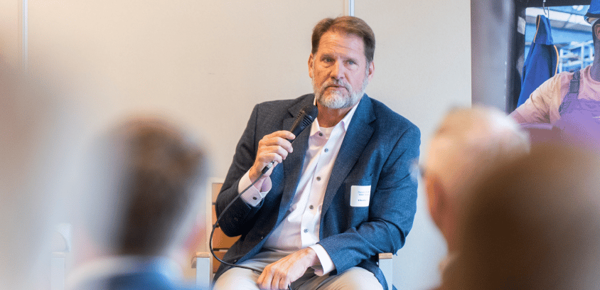 Dennis Kadel of The Miller Group discusses employer healthcare benefits at a Marathon Health panel discussion in Kansas City.