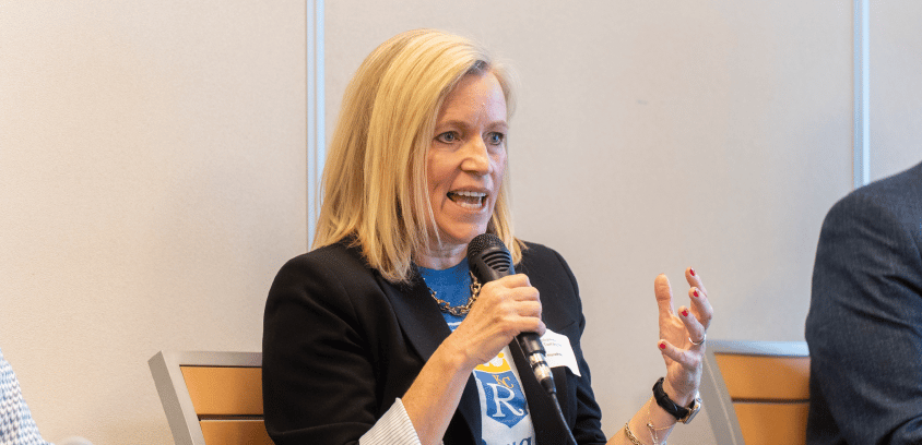Stephanie Price of Terracon discusses employer healthcare and employee benefits at a Marathon Health panel in Kansas City.