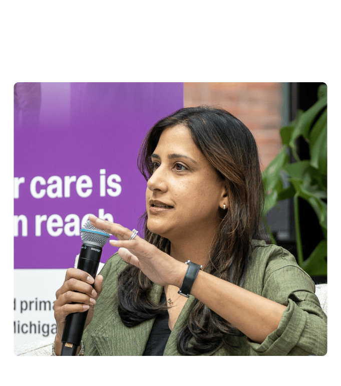 Avani Sheth speaking at Marathon Health's Michigan Roundtable event.