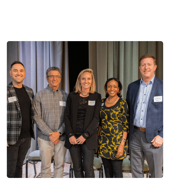 Colorado mental health access roundtable speakers Keith Dennis, Vincent Atchity, Krista Beckwith, Aisha Rousseau, and Todd Lambert pose together.