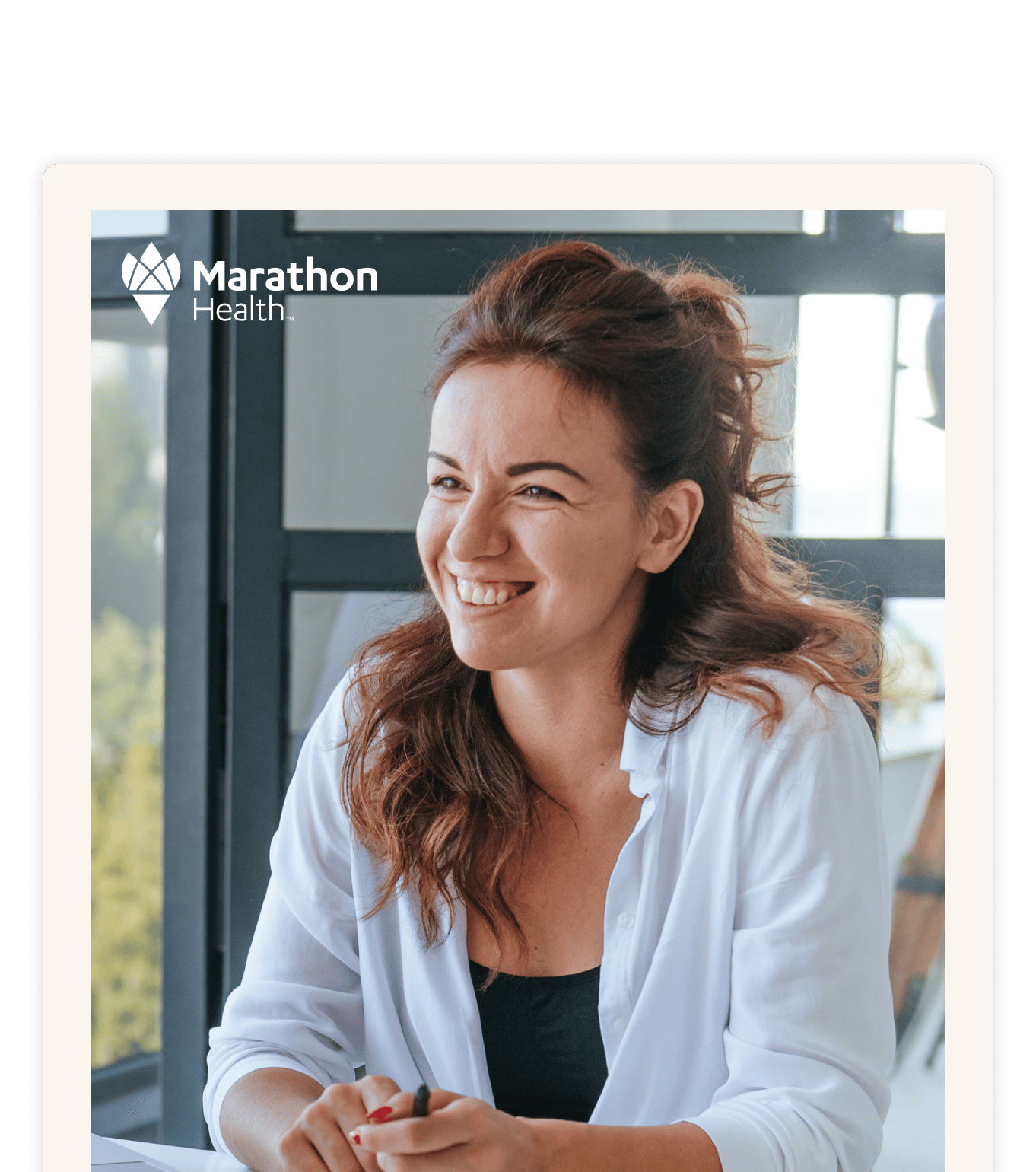 Report cover with the Marathon Health logo: a smiling person in a white shirt seated at a desk