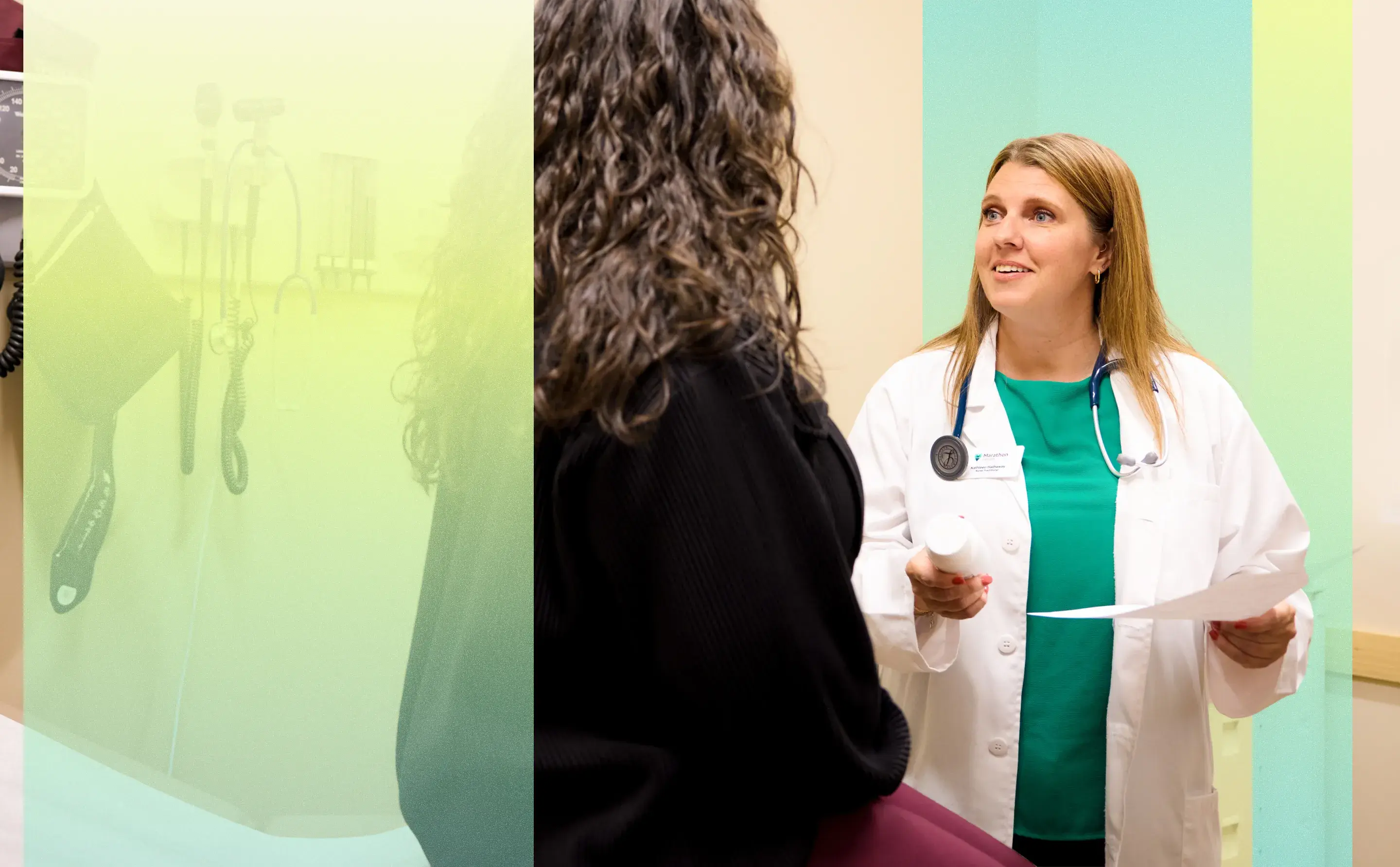 Pharmacist speaking with a person about a prescription.