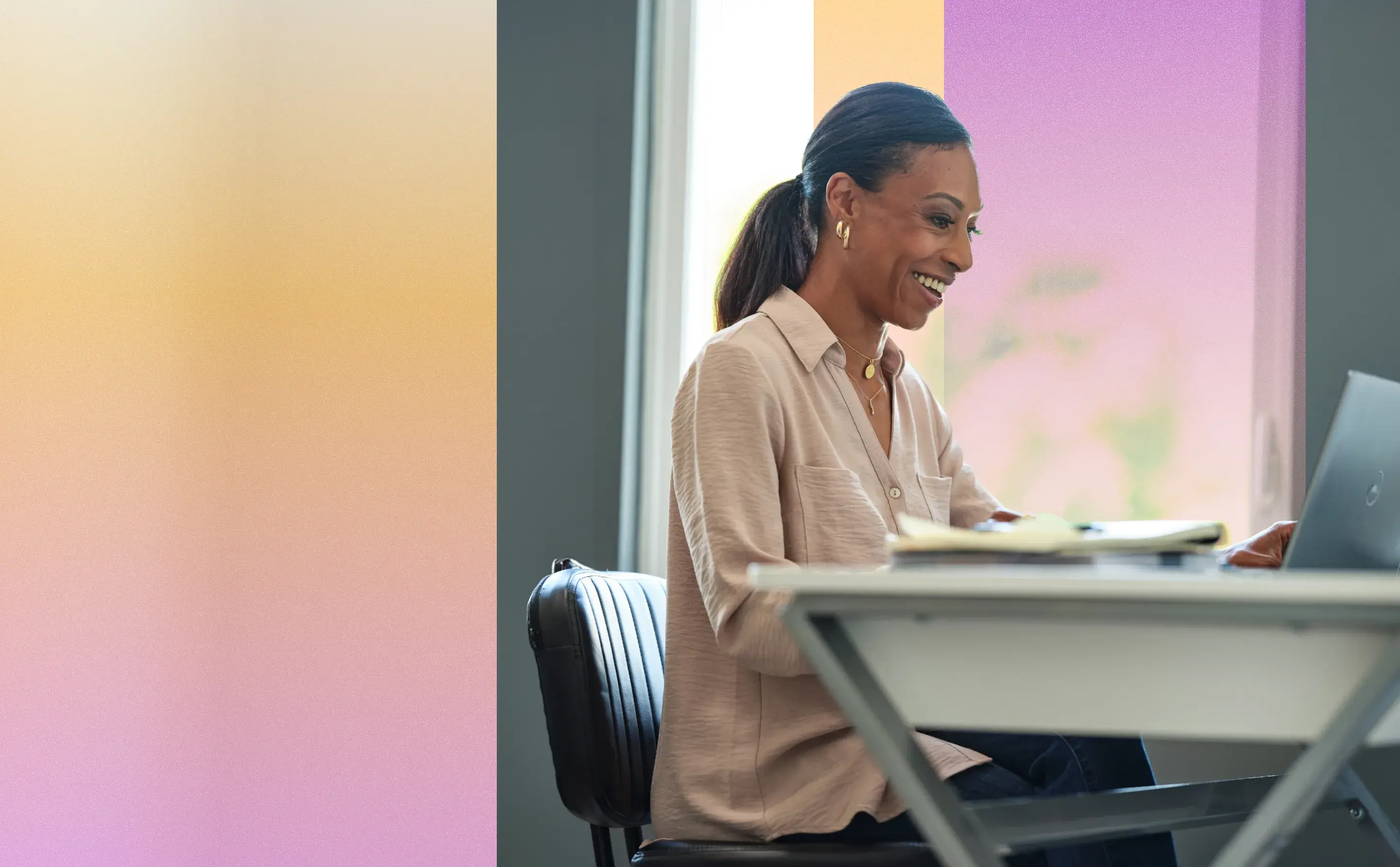Person smiling during a virtual care appointment.