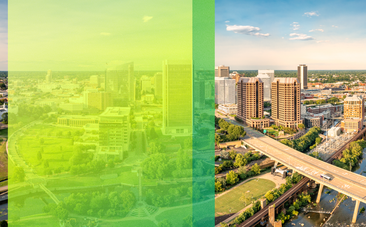 Skyline of Richmond, Virginia, with Marathon Health branding.
