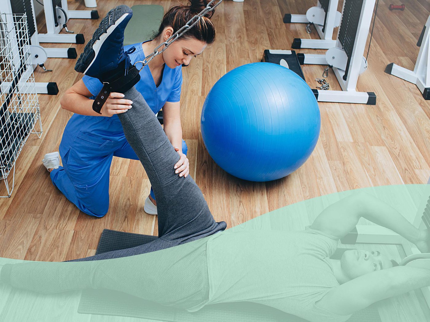 man stretching legs during physical therapy