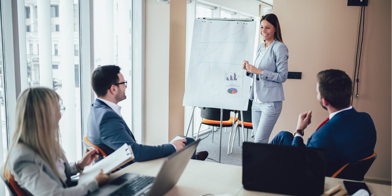 Business woman leading a presentation.