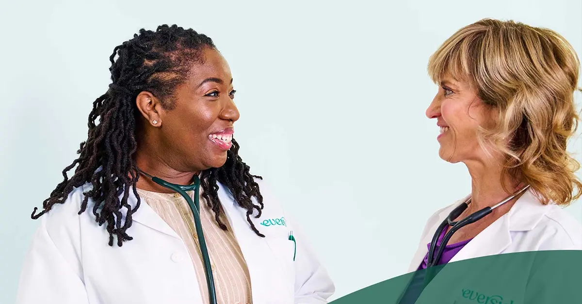 Two healthcare professional discussing the benefits of virtual care.