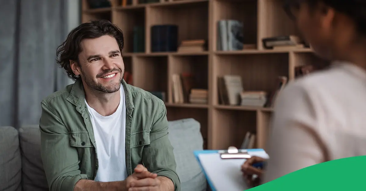 Patient discussing employee mental health solutions with provider.